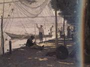 Francois Bocion Fishermen Mending Their Fishing Nets (nn02) Germany oil painting reproduction